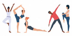 Desenho de instrutores realizando pilates