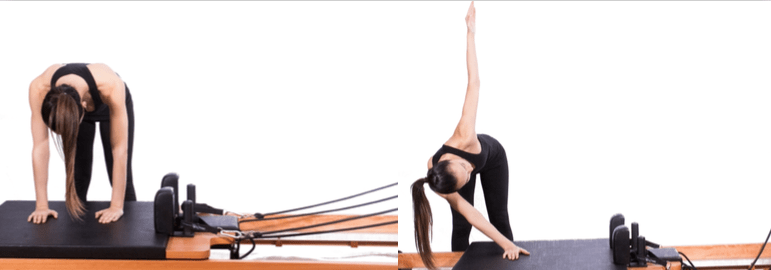 mulher realizando exercício no reformer pilates