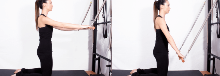 mulher realizando exercício no unit wall pilates