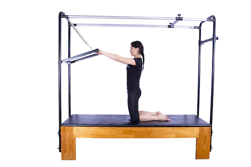 exercício cat stretch de pilates para o sistema locomotor no cadillac